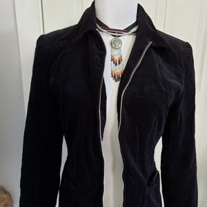 Black velvet zip up blazer with pockets S
